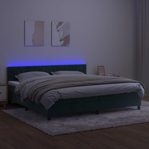 Kontinentalseng med madras og LED-lys 200×200 cm - fløjl, mørkegrøn