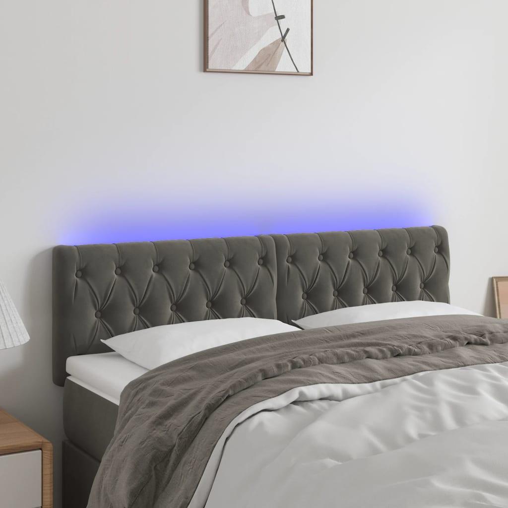 Sengegavl med LED-lys 144x7x78/88 cm velour mørkegrå