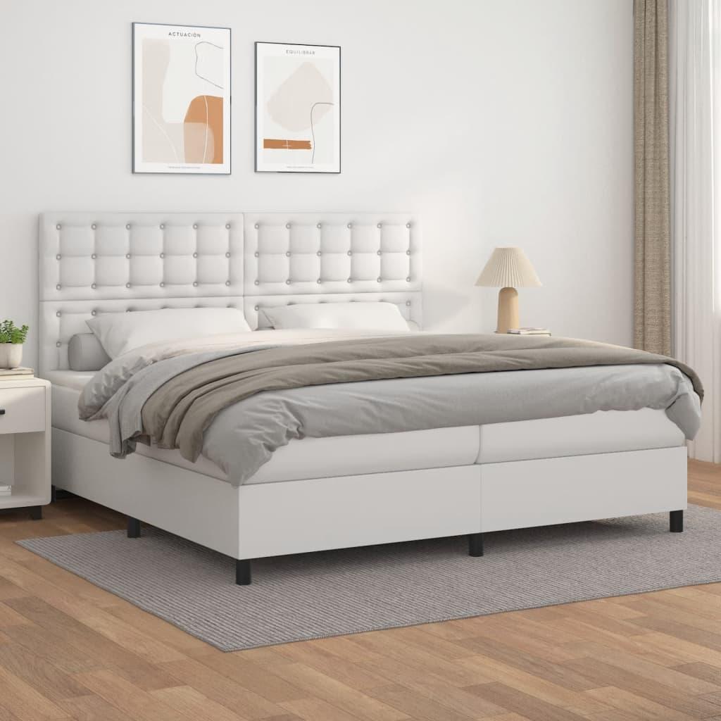 Kontinentalseng med madras 200x200 cm kunstlæder hvid billede