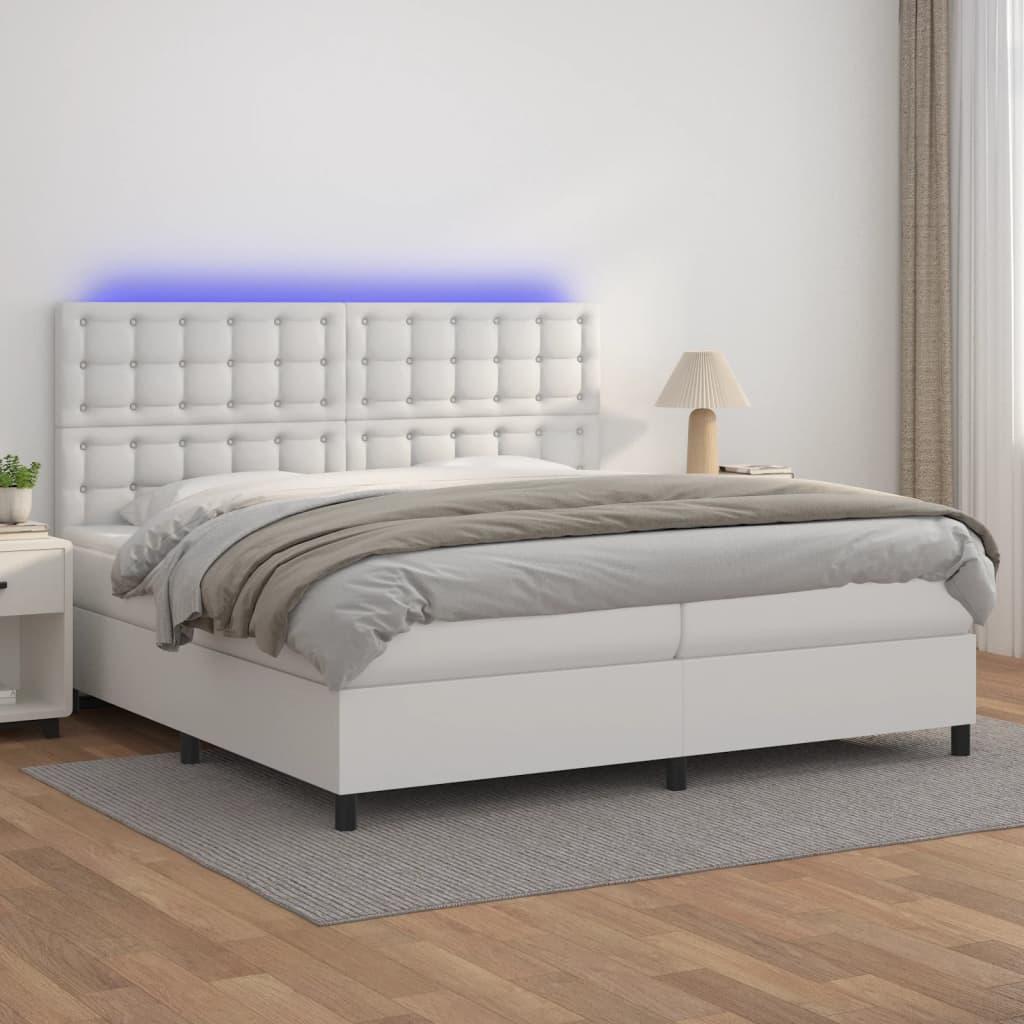 Kontinentalseng med LED-lys 200x200 cm kunstlæder hvid billede