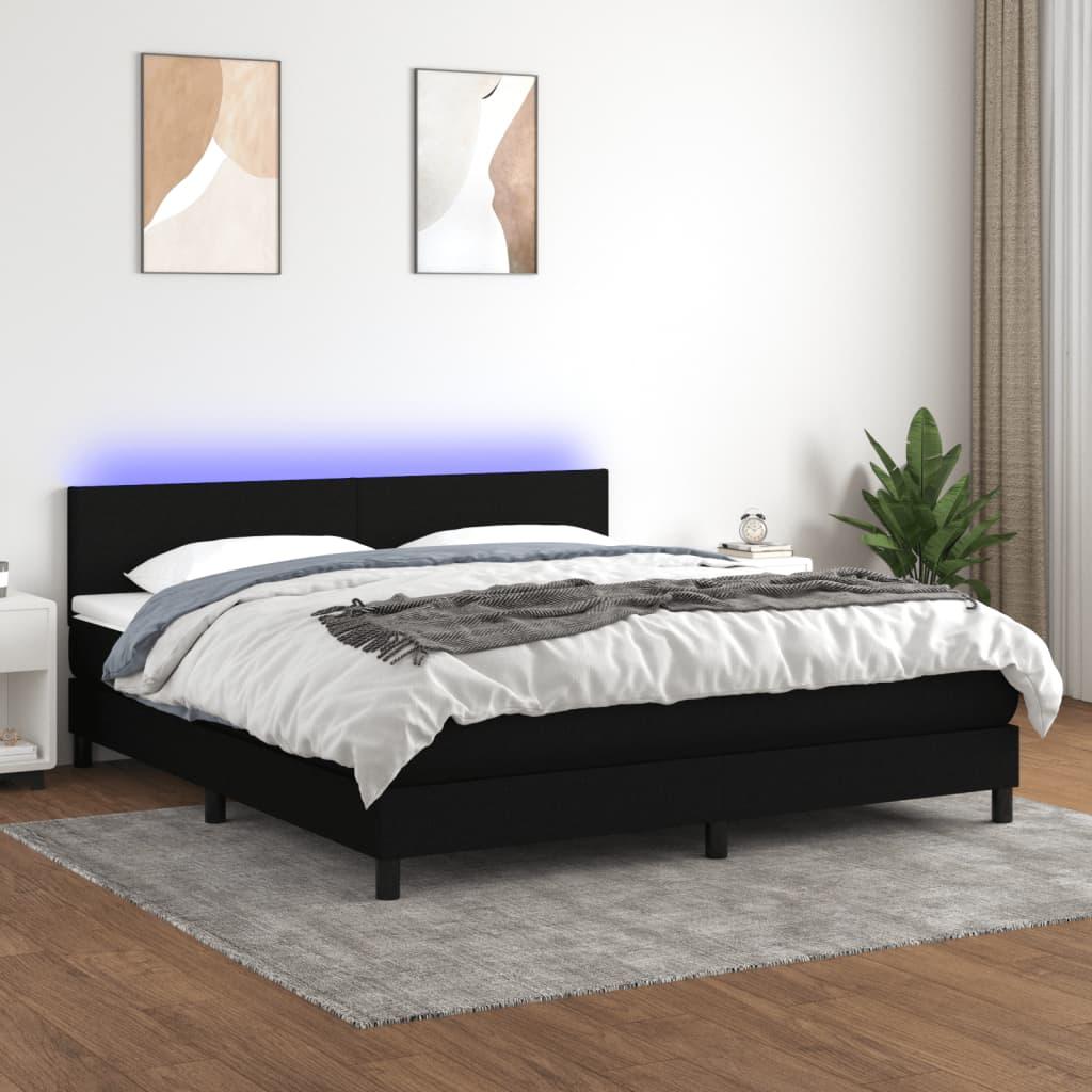 Kontinentalseng med LED-lys 180x200 cm stof sort