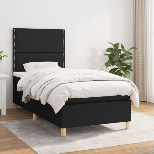 Kontinentalseng med madras 80x200 cm - stof, sort