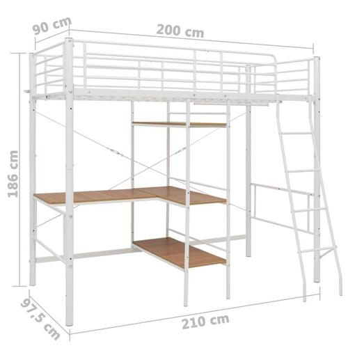 Sengestel til køjeseng med bord 90x200 cm metal hvid