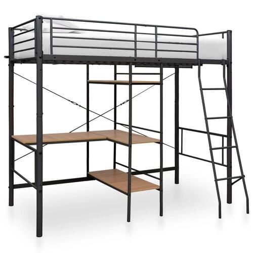 Sengestel til køjeseng med bord 90x200 cm metal grå