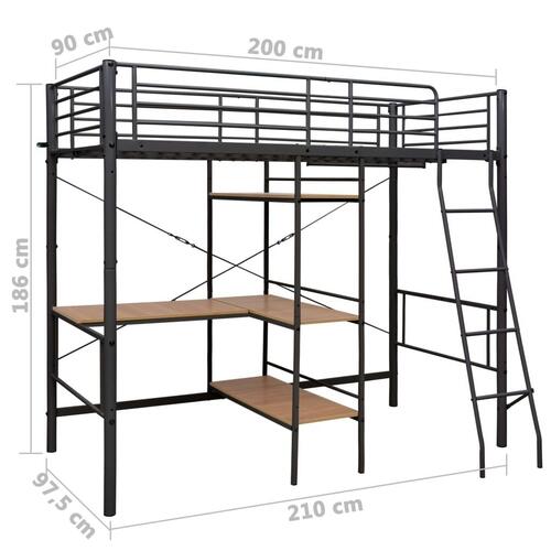 Sengestel til køjeseng med bord 90x200 cm metal grå