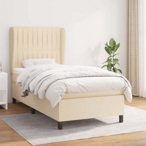 Kontinentalseng med madras 90x200 cm - stof, cremefarvet