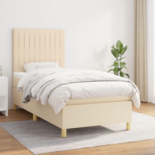 Kontinentalseng med madras 90×200 cm - stof, cremefarvet