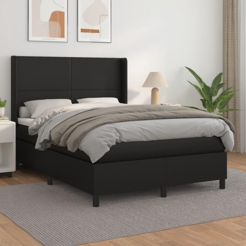 Kontinentalseng med madras 140x190 cm - kunstlæder, sort