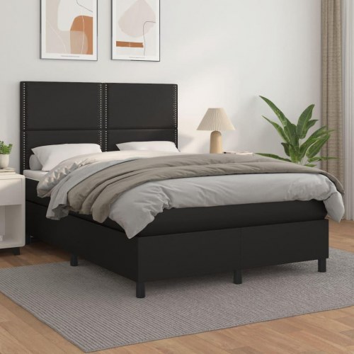 Kontinentalseng med madras 140x190 cm i kunstlæder - sort