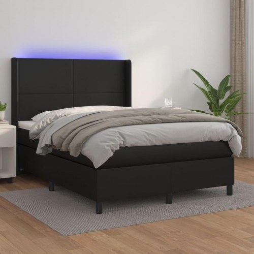 Kontinentalseng med LED-lys 140x190 cm i sort kunstlæder