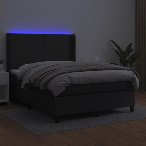 Kontinentalseng med LED-lys 140x190 cm i sort kunstlæder