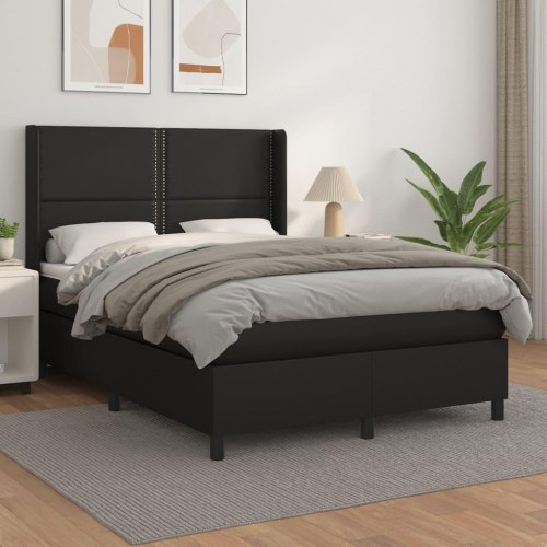 Kontinentalseng med madras 140x190 cm - kunstlæder, sort