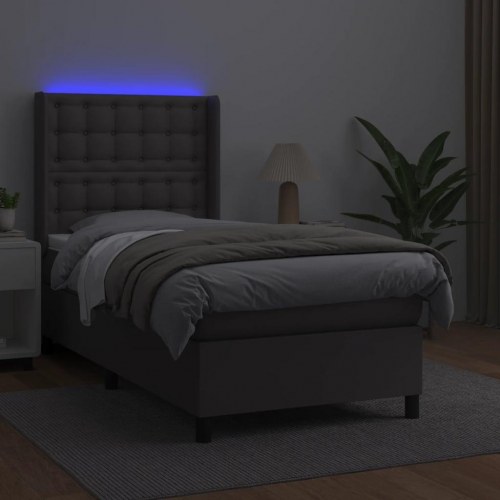 Kontinentalseng med LED-lys 100×200 cm - kunstlæder, grå