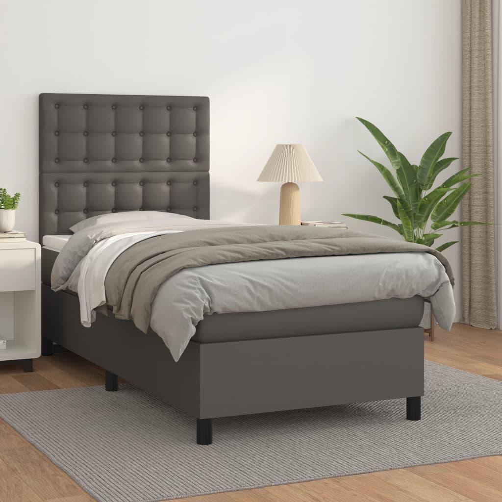 Kontinentalseng med madras 100x200 cm kunstlæder grå billede