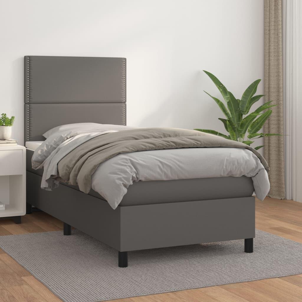Kontinentalseng med madras 100x200 cm kunstlæder grå billede