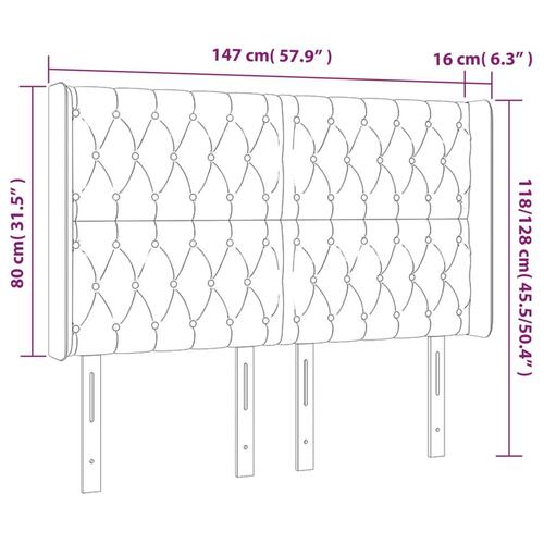 Sengegavl med LED-lys 147x16x118/128 cm fløjl mørkeblå