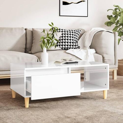 Sofabord 90x50x36,5 cm konstrueret træ hvid højglans