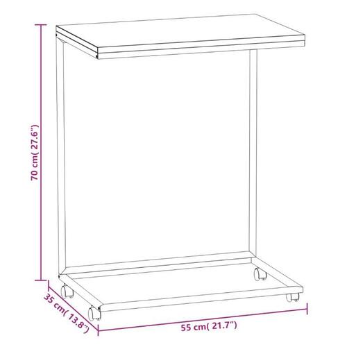 Sidebord med hjul 55x35x70 cm konstrueret træ hvid