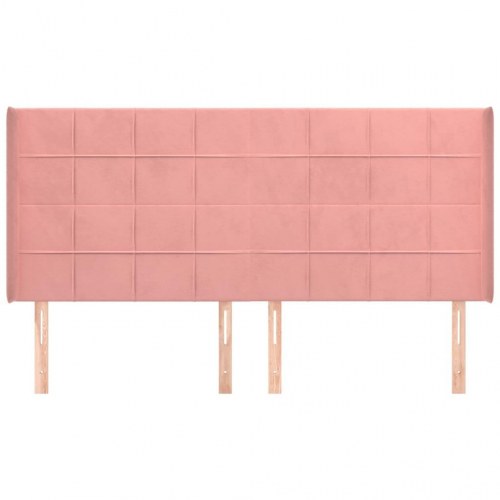 Sengegavl med kanter 203 x 16 x 118/128 cm fløjl - lyserød