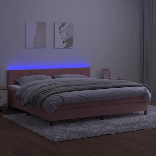 Kontinentalseng med LED-lys 200x200 cm fløjl lyserød