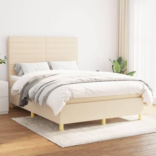 Kontinentalseng med madras 140x190 cm - stof, cremefarvet