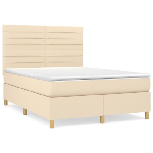 Kontinentalseng med madras 140x190 cm - stof, cremefarvet