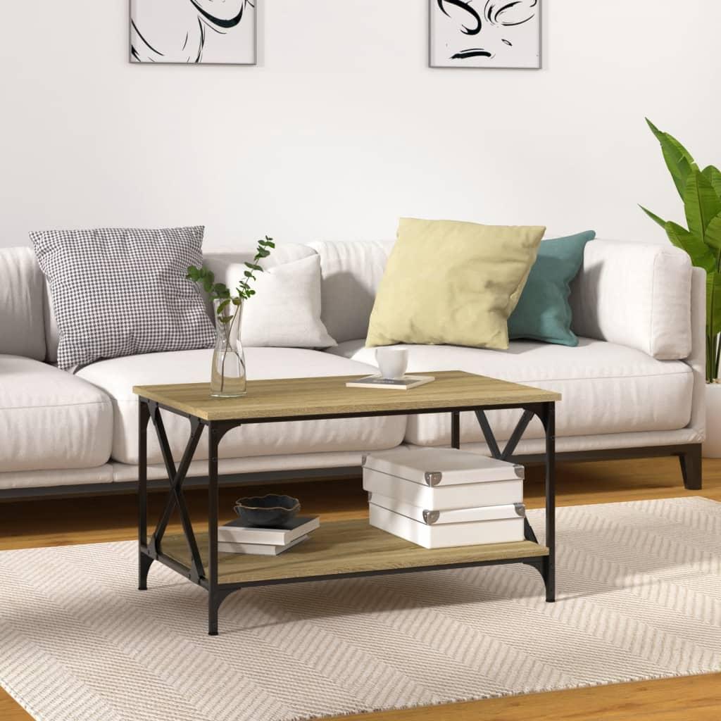 Sofabord 80x50x45 cm konstrueret træ og jern sonoma-eg