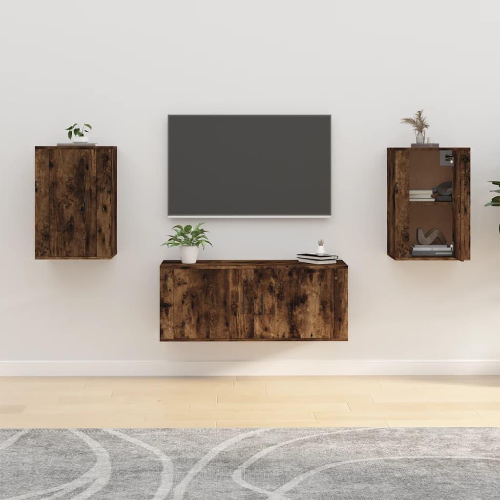 Væghængte tv-skabe 2 stk. 40x34,5x60 cm røget egetræsfarve