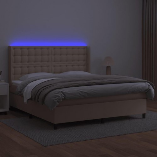 Kontinentalseng med LED-lys 160x200 cm i kunstlæder - cappuccino