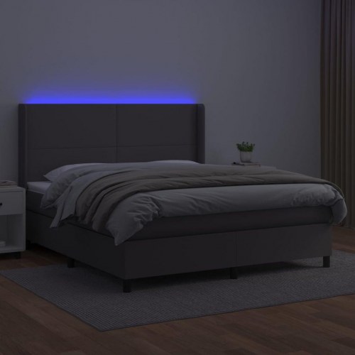 Kontinentalseng med LED-lys 180x200 cm - kunstlæder, grå