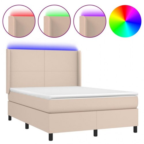Kontinentalseng med LED-lys 140×190 cm i kunstlæder - cappuccino
