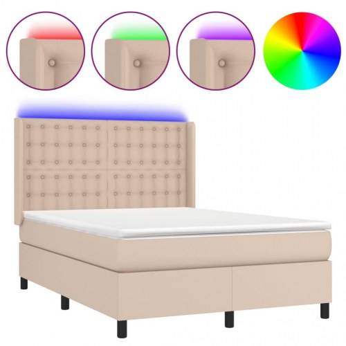 Kontinentalseng med LED-lys 140x190 cm i kunstlæder - cappuccino