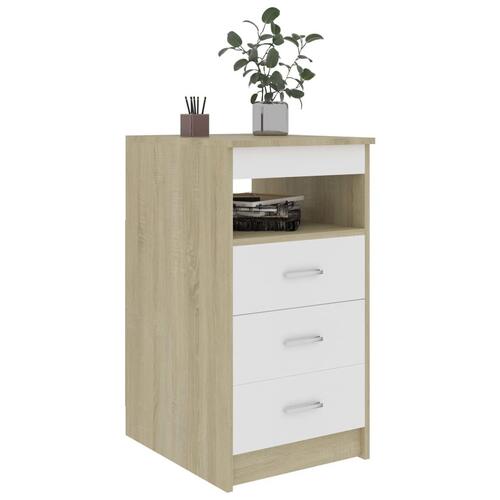 Skuffeskab 40x50x76 cm konstrueret træ hvid og egetræsfarvet