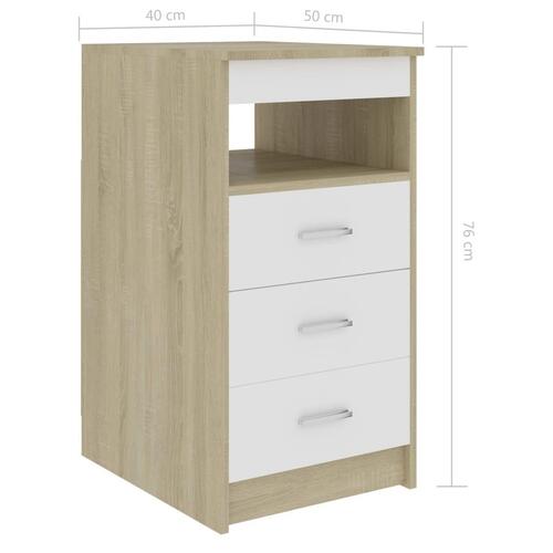 Skuffeskab 40x50x76 cm konstrueret træ hvid og egetræsfarvet