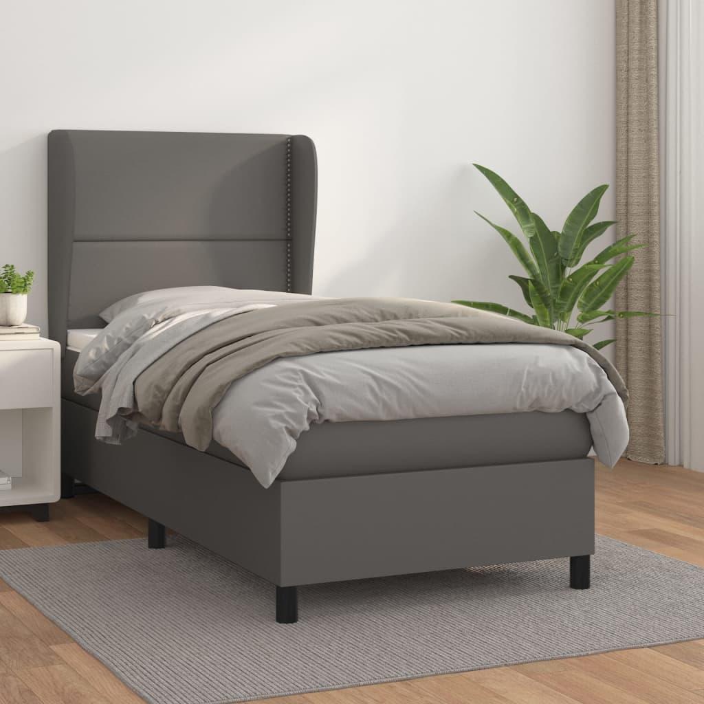 Kontinentalseng med madras 90x200 cm kunstlæder grå