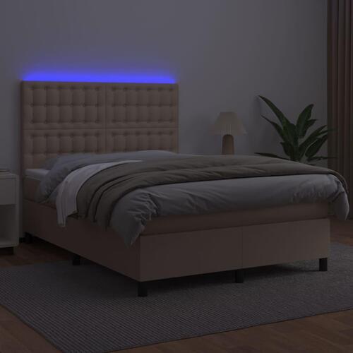 Kontinentalseng LED-lys 140x190 cm kunstlæder cappuccinofarvet
