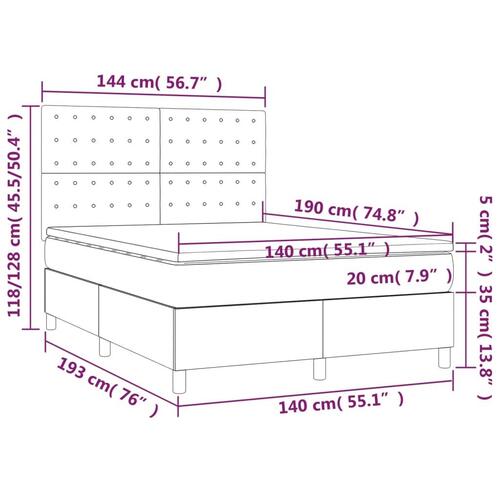 Kontinentalseng LED-lys 140x190 cm kunstlæder cappuccinofarvet