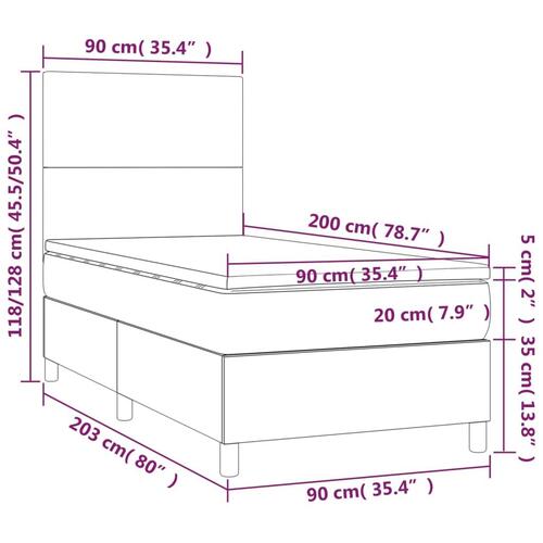 Kontinentalseng med madras 90x200 cm kunstlæder grå