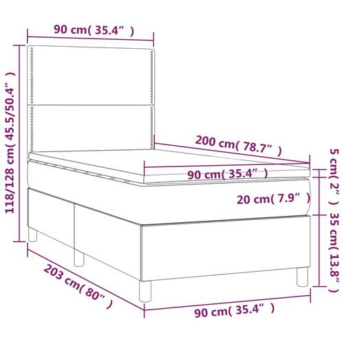 Kontinentalseng med madras 90x200 cm kunstlæder grå