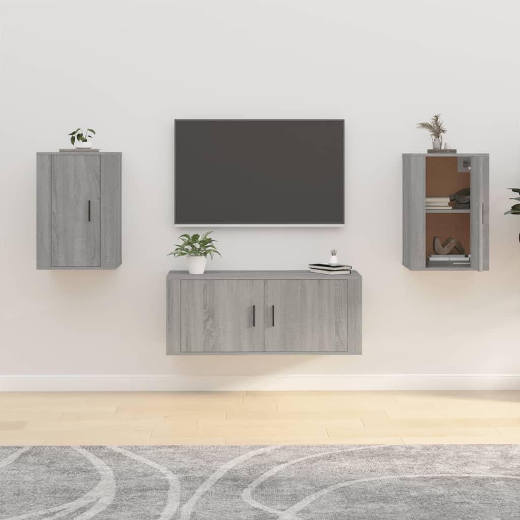 Væghængte tv-skabe 2 stk. 40x34,5x60 cm grå sonoma-eg