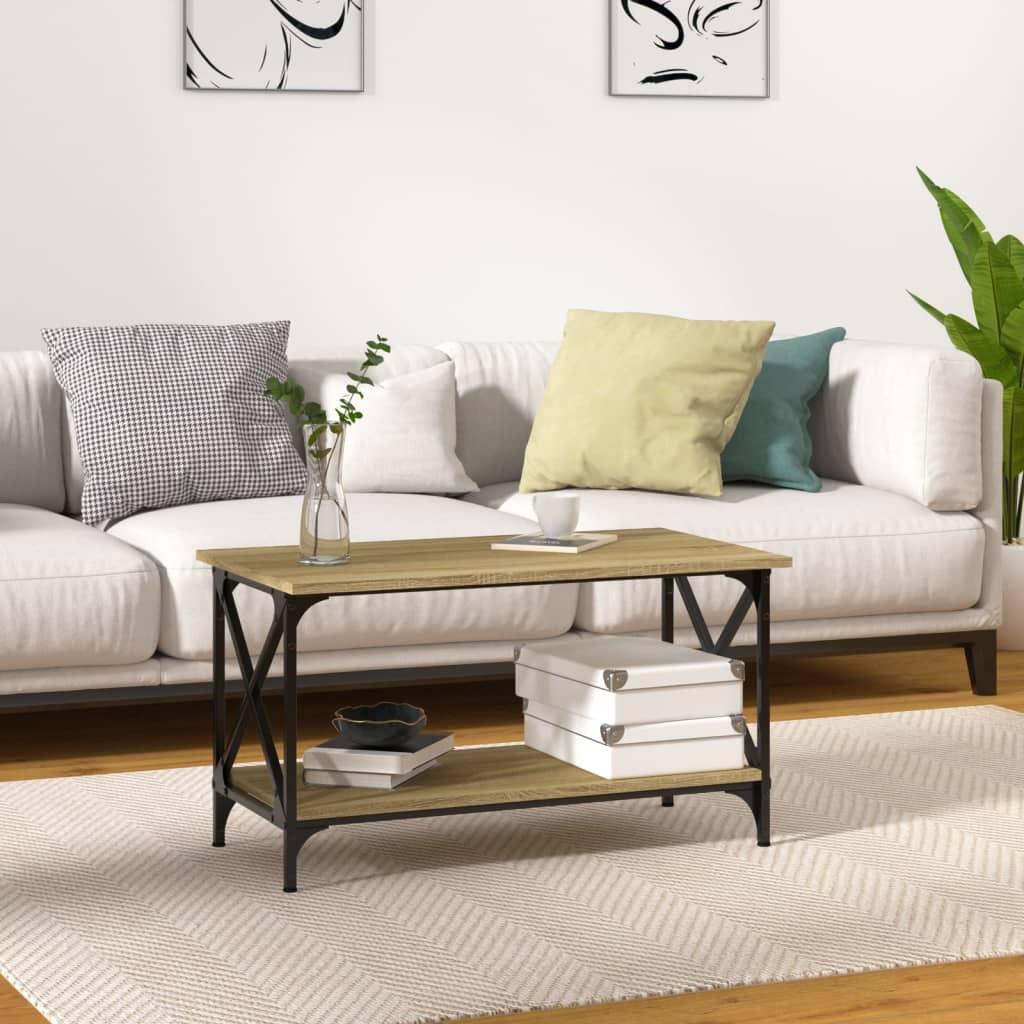 Sofabord 80x45x45 cm konstrueret træ og jern sonoma-eg