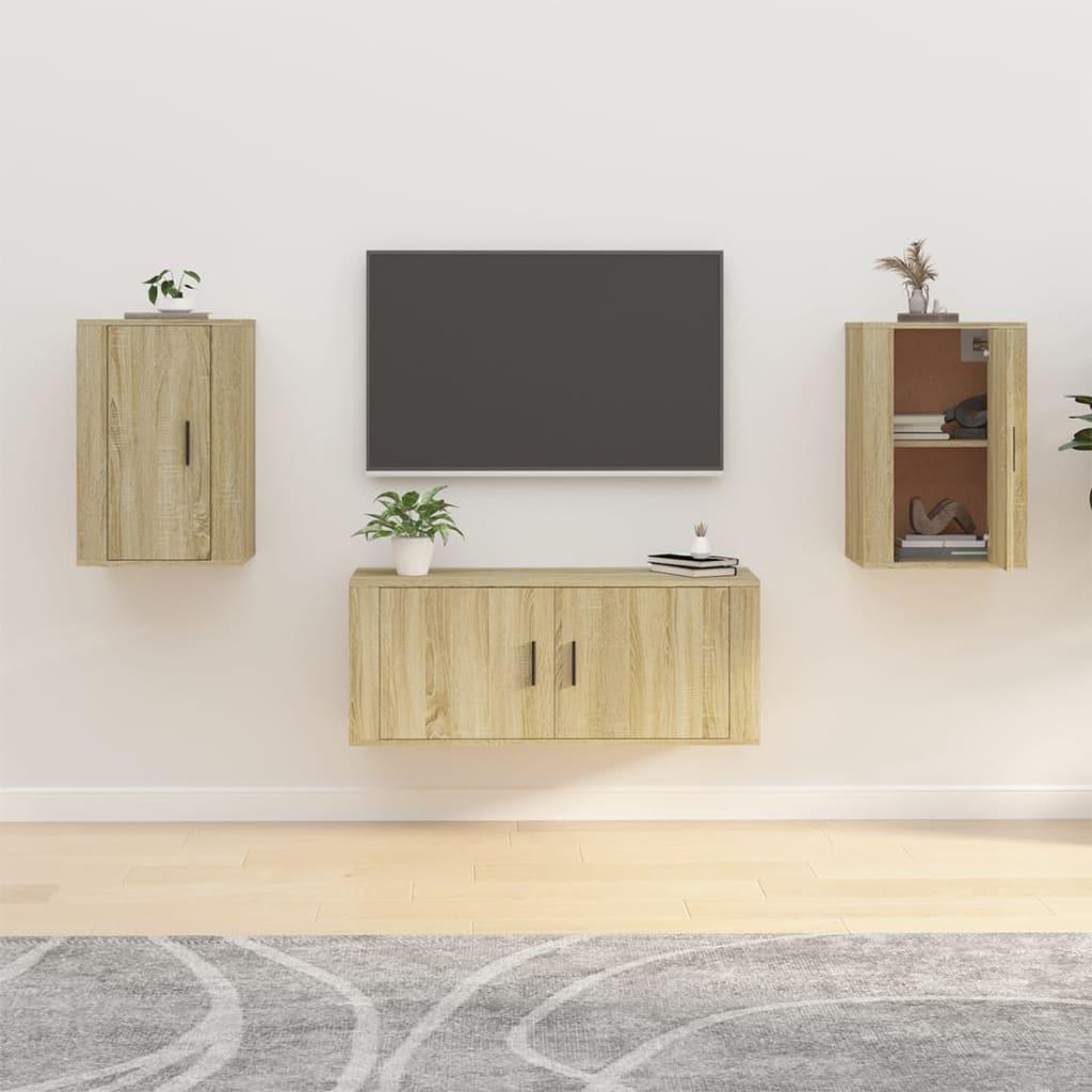 Væghængte tv-skabe 2 stk. 40x34,5x60 cm sonoma-eg