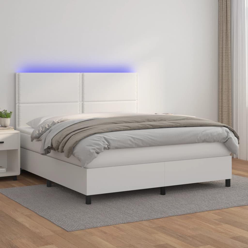 Kontinentalseng med LED-lys 180x200 cm kunstlæder hvid