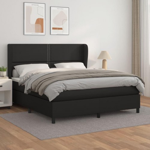 Kontinentalseng 180x200 cm med madras og topmadras - kunstlæder, sort