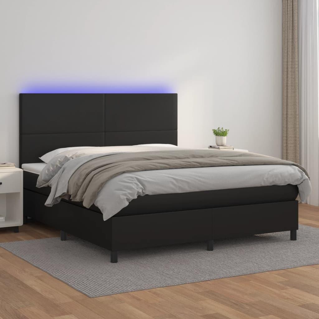 Kontinentalseng med LED-lys 160x200 cm kunstlæder sort