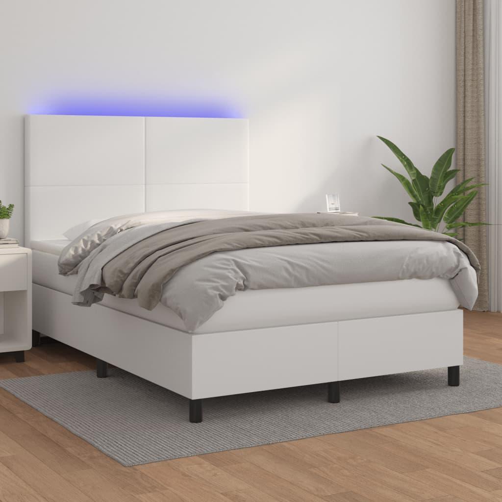 Kontinentalseng med LED-lys 140x190 cm kunstlæder hvid