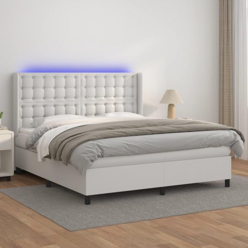 Kontinentalseng med LED-lys 180×200 cm - kunstlæder, hvid