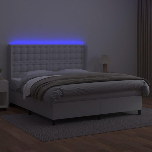 Kontinentalseng med LED-lys 180×200 cm - kunstlæder, hvid