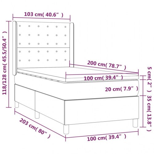 Kontinentalseng med madras 100x200 cm i kunstlæder - cremefarvet
