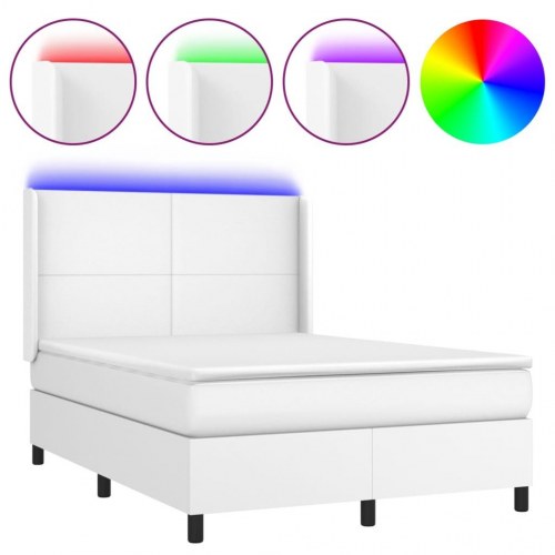 Kontinentalseng med LED-lys 140×190 cm - kunstlæder, hvid